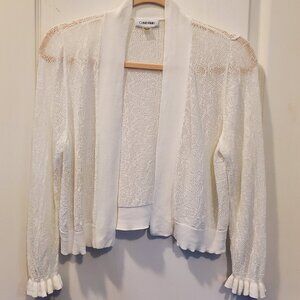 🤍 Calvin Klein Cropped Open Knit Cardigan Shrug - Ruffle Cuff -  M
